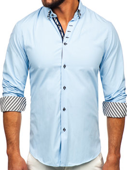 Блакитна чоловіча сорочка з довгим рукавом Bolf 3762