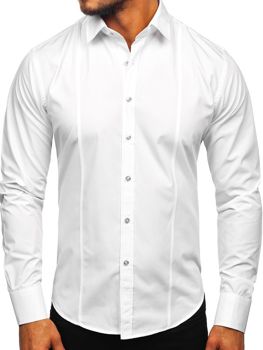 Біла елегантна чоловіча сорочка з довгим рукавом Bolf 6944