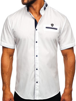 Біла чоловіча сорочка з коротким рукавом Bolf 19617