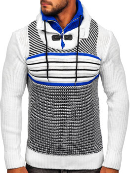 Білий чоловічий светр грубої в'язки з коміром-cтійка Bolf 2000