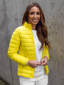 Жовта стьобана жіноча куртка з коміром-стійкою Bolf 1141A