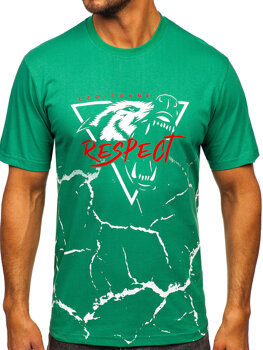 Зелена бавовняна чоловіча футболка з принтом Bolf 5035