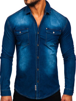 Синя чоловіча джинсова сорочка з довгим рукавом Bolf MC705B