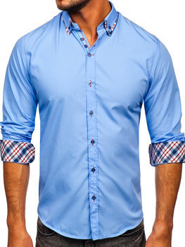 Синя чоловіча елегантна сорочка з довгим рукавом Bolf 3701