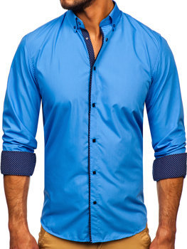 Синя чоловіча елегантна сорочка з довгим рукавом Bolf 7724-1