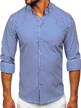 Синя чоловіча смугаста сорочка з довгим рукавом Bolf 22731