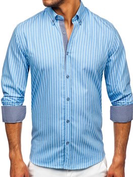 Синя чоловіча сорочка в смужку з довгим рукавом Bolf 20731