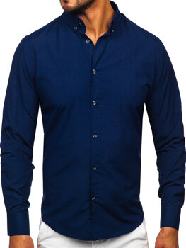 Темно-синя елегантна чоловіча сорочка з довгим рукавом Bolf 5821-1