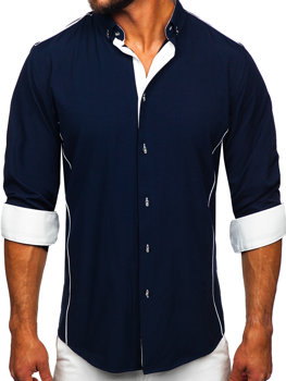 Темно-синя чоловіча елегантна сорочка з довгим рукавом Bolf 5722-1