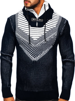 Темно-синій товстий чоловічий светр з коміром-стійкою Bolf 2027