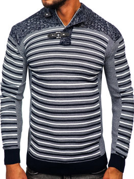 Темно-синій чоловічий светр з коміром-стійкою Bolf 1028