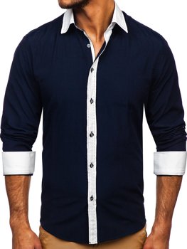 Чоловіча елегантна сорочка з довгим рукавом темно-синя Bolf 6882