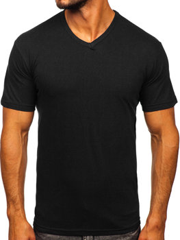 Чоловіча футболка без принта з V-подібним вирізом чорна Bolf 192131