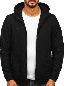 Чорна демісезонна чоловіча куртка з капюшоном Bolf 5M3116