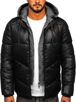 Чорна стьобана куртка чоловіча зимова Bolf B2906