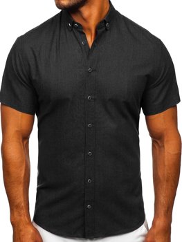 Чорна чоловіча сорочка з коротким рукавом Bolf 20501