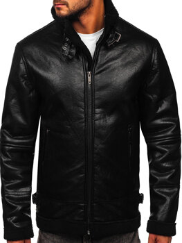 Чорна чоловіча шкіряна куртка з хутряною підкладкою Bolf EX930