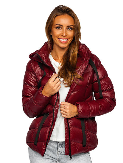 Бордова стьобана жіноча зимова куртка з капюшоном Bolf 23066