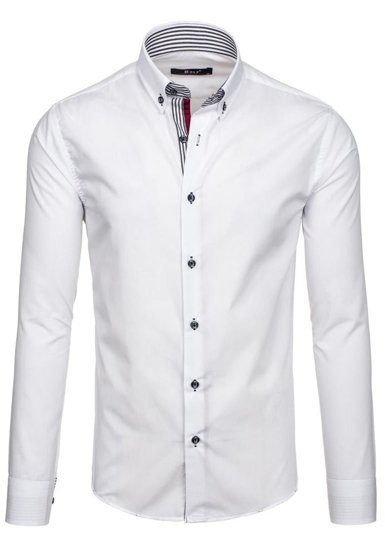 Біла елегантна чоловіча сорочка з довгим рукавом Bolf 6943