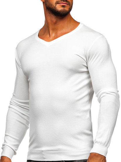 Білий чоловічий светр з V-подібним вирізом Bolf MMB601