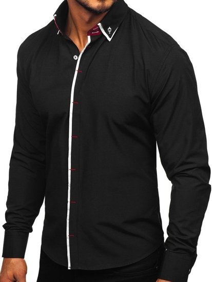Елегантна чоловіча сорочка з довгим рукавом, чорна Bolf 2767-1