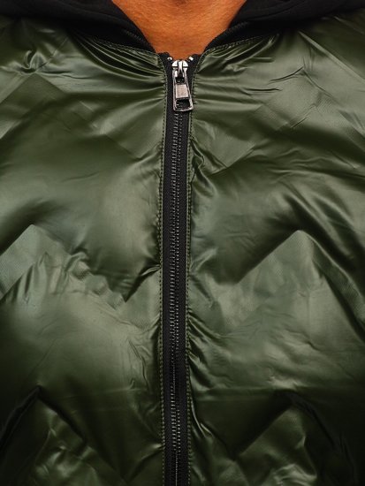 Зелена зимова чоловіча куртка-бомбер з капюшоном Bolf 6590