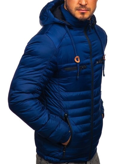 Куртка чоловіча демісезонна спортивна стьобана темно-синя Bolf 50A94