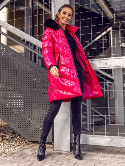 Рожева стьобана жіноча зимова куртка з капюшоном Bolf 23069
