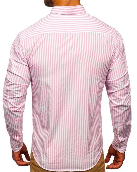 Рожева чоловіча сорочка в смужку з довгим рукавом Bolf 20704