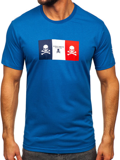 Синя бавовняна чоловіча футболка з принтом Bolf 14784