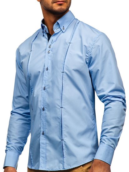 Синя чоловіча сорочка з довгим рукавом Bolf 20725