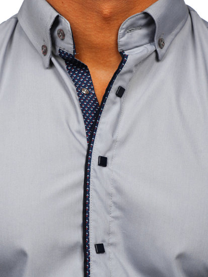 Сіра чоловіча елегантна сорочка з довгим рукавом Bolf 7724-1