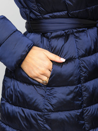 Темно-синя Довга зимова жіноча куртка Bolf J9061
