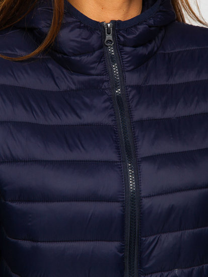 Темно-синя стьобана жіноча демісезонна куртка з капюшоном Bolf M23036