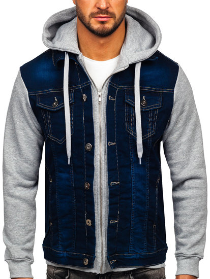 Темно-синя чоловіча джинсова куртка з капюшоном Bolf 801