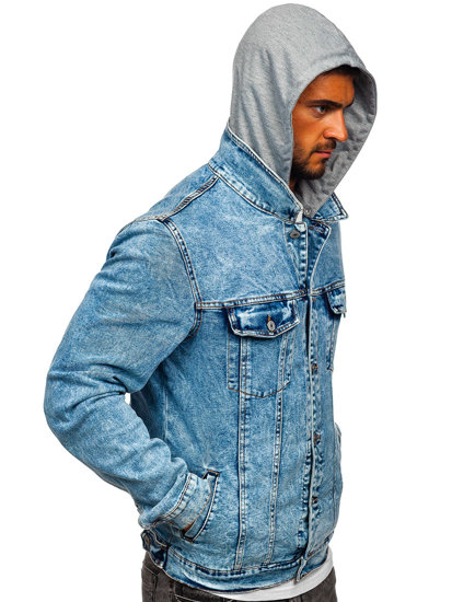 Темно-синя чоловіча джинсова куртка з капюшоном Bolf HY958