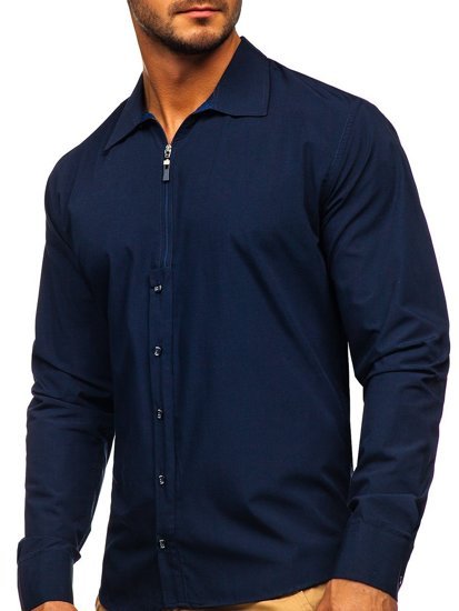 Темно-синя чоловіча сорочка з довгим рукавом Bolf 20702