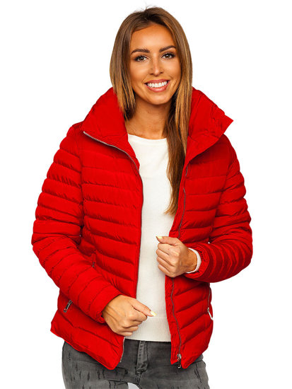 Темно-червона жіноча стьобана зимова куртка без капюшона Bolf 23063