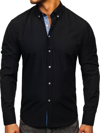 Чоловіча елегантна сорочка з довгим рукавом чорна Bolf 8838-1