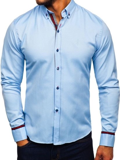 Чоловіча сорочка елегантна з довгим рукавом блакитна Bolf 5801-а