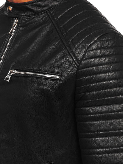 Чорна екошкіряна чоловіча байкерська куртка Bolf 11Z8023