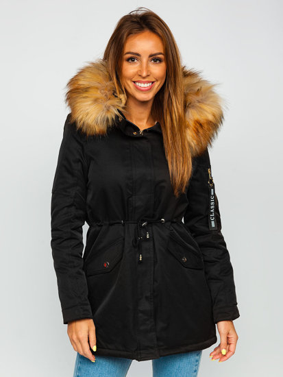 Чорна куртка жіноча зимова парка з капюшоном Bolf B532
