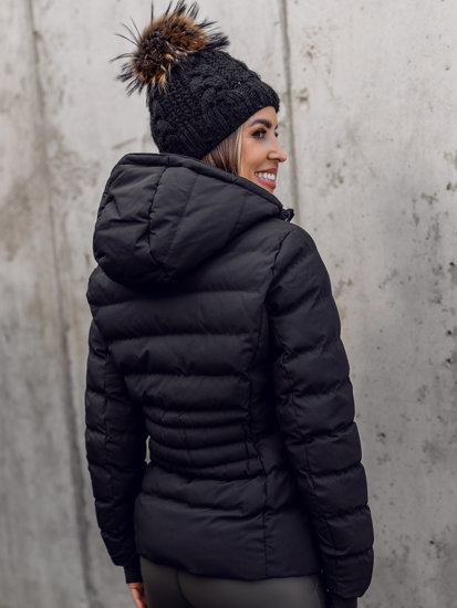 Чорна стьобана жіноча зимова куртка з капюшоном Bolf 5M769