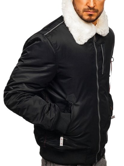 Чорна чоловіча демісезонна куртка пілот Bolf EX1787