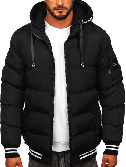 Чорна чоловіча зимова стьобана куртка Bolf 7322