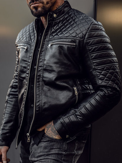 Чорна шкіряна чоловіча байкерська куртка Bolf 11Z8002