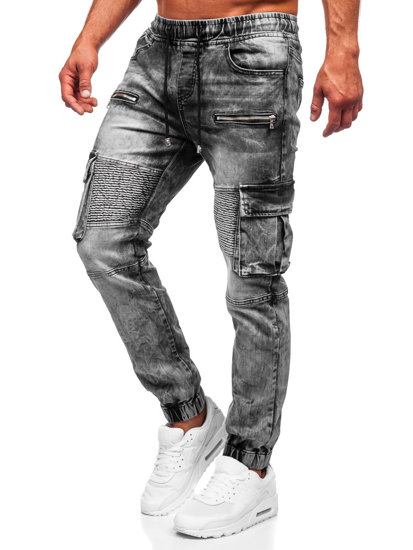 Чорні чоловічі джинси джоггери-карго Bolf MP0112N