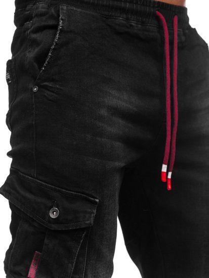 Чорні чоловічі джинсові джоггери-карго slim fit Bolf 61037W0