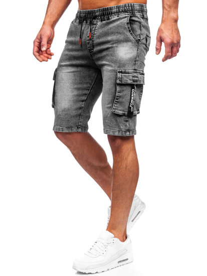 Чорні чоловічі джинсові шорти-карго Bolf HY908