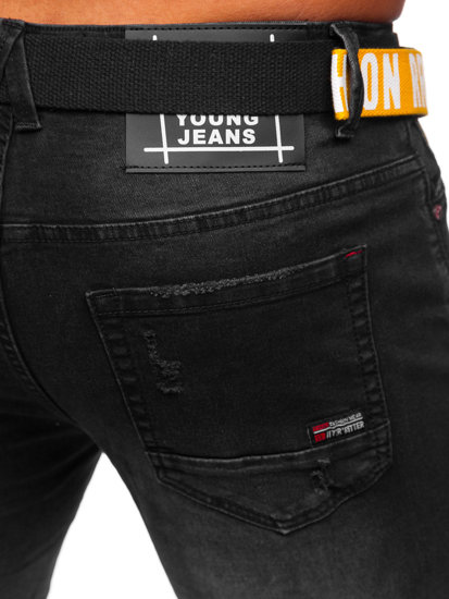 Чорні чоловічі джинсові штани skinny fit з поясом Bolf R61117W1